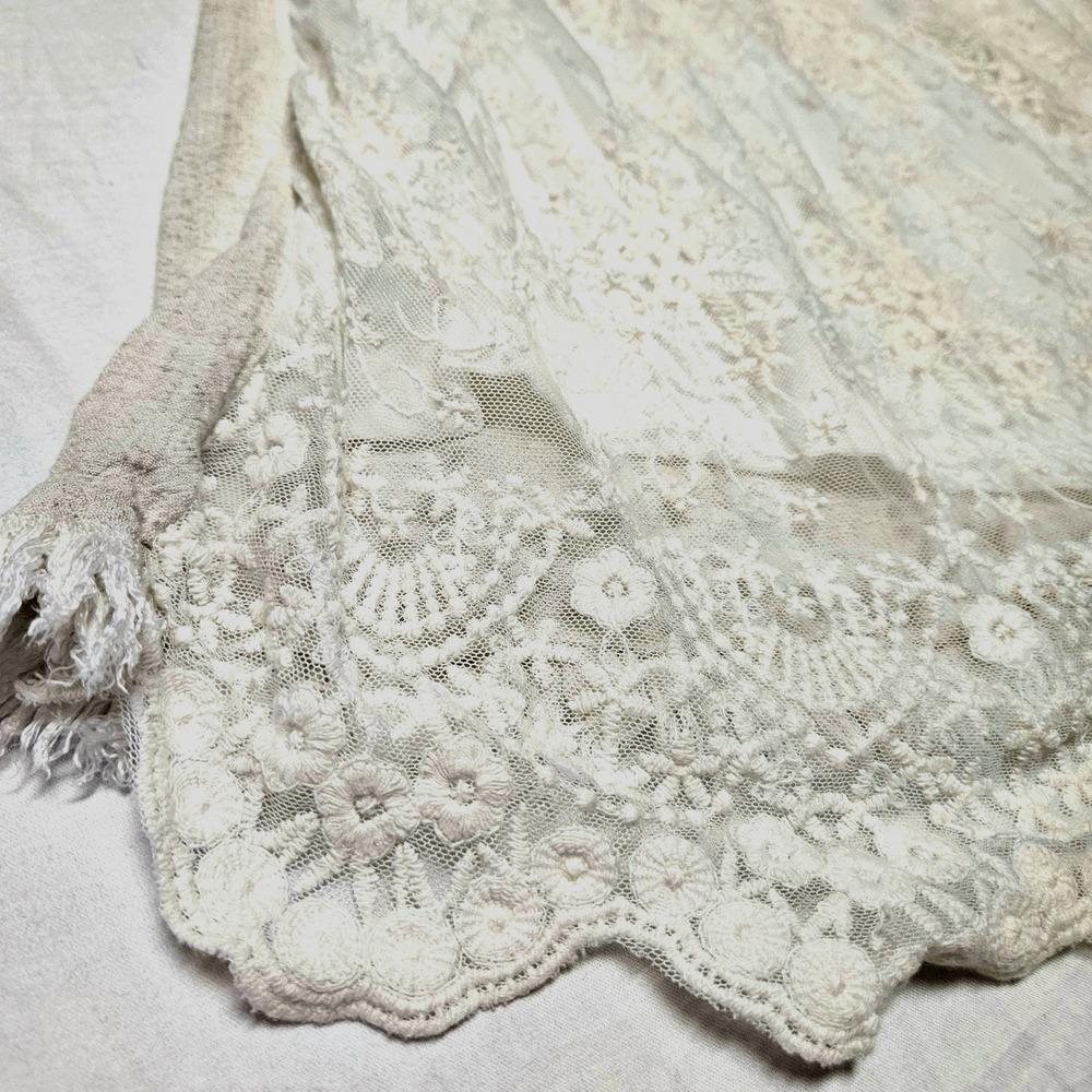 Umgee Lace Trim Boho Top Womens 2XL Beige Linen Blend Fringed ShortSleeve Blouse
